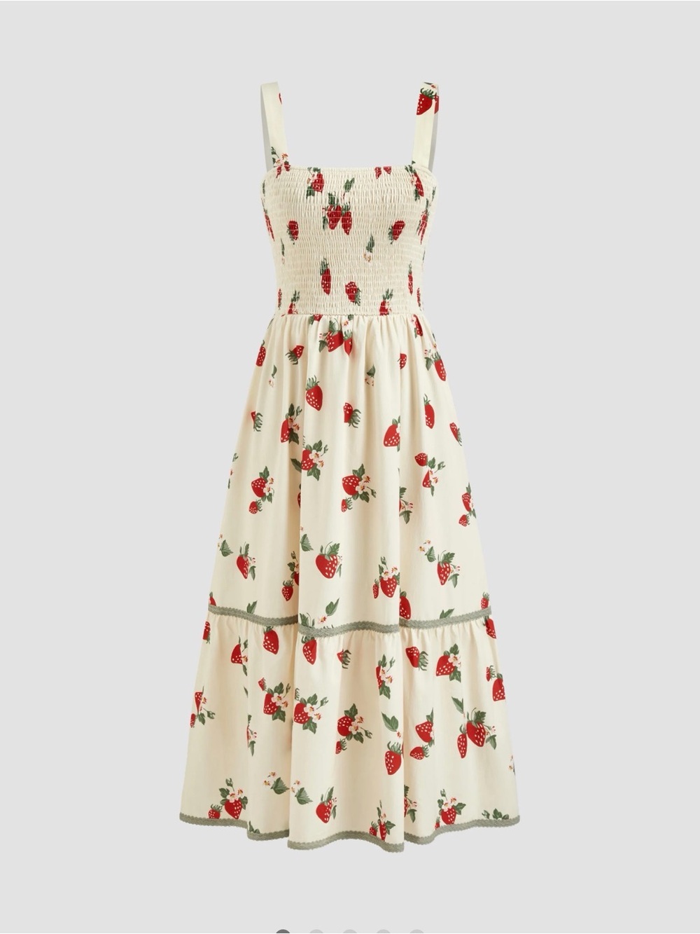 Cider Cream Maxi Dress with Red Strawberry Print